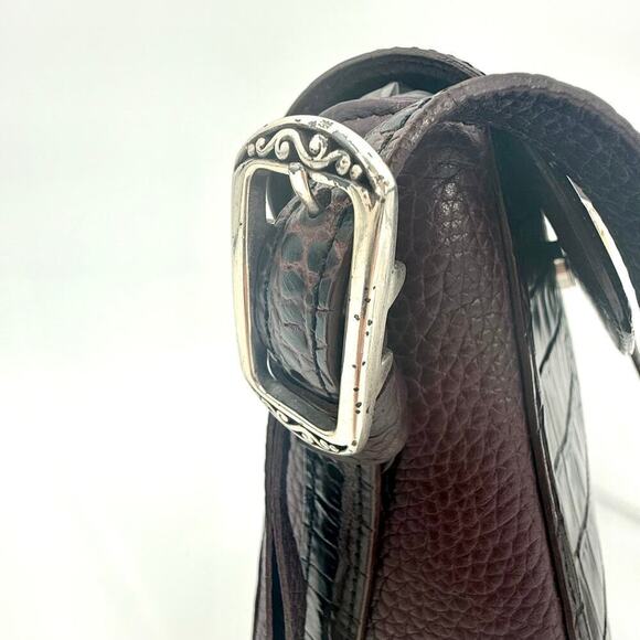 Brighton VTG Y2K Purple Cognac Crocodile Embossed Crossbody Bag Genuine Leather - Picture 15 of 15